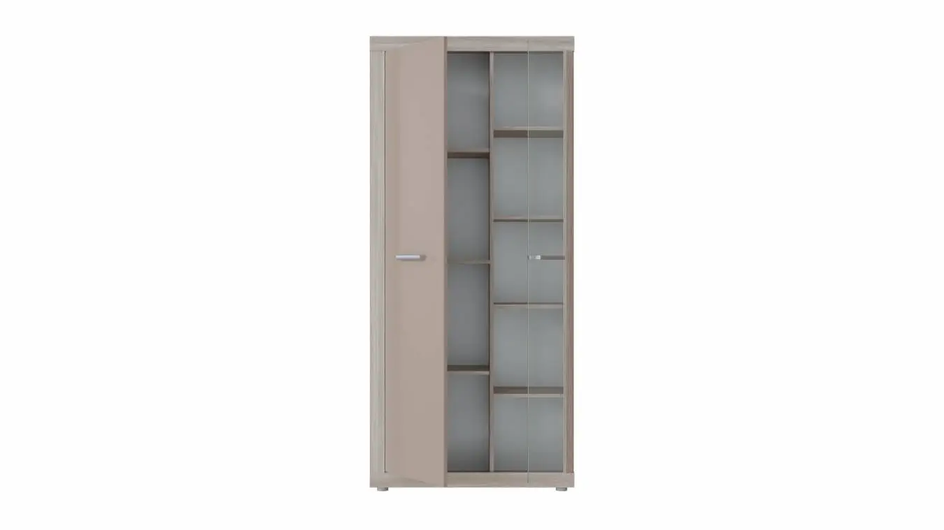 Шкаф двухдверный со стеклом Tiss, цвет Ясень шимо+Капучино фото - 3 - большое изображение